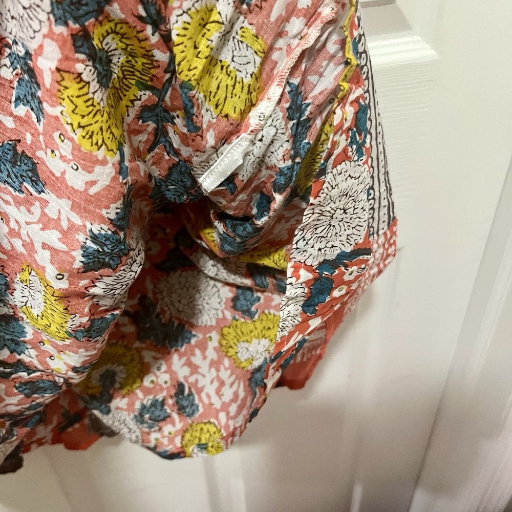 Velve by Graham & Spencer Peasant Dress XS India Floral Puff Sleeve Smocked Boho - Picture 4 of 6